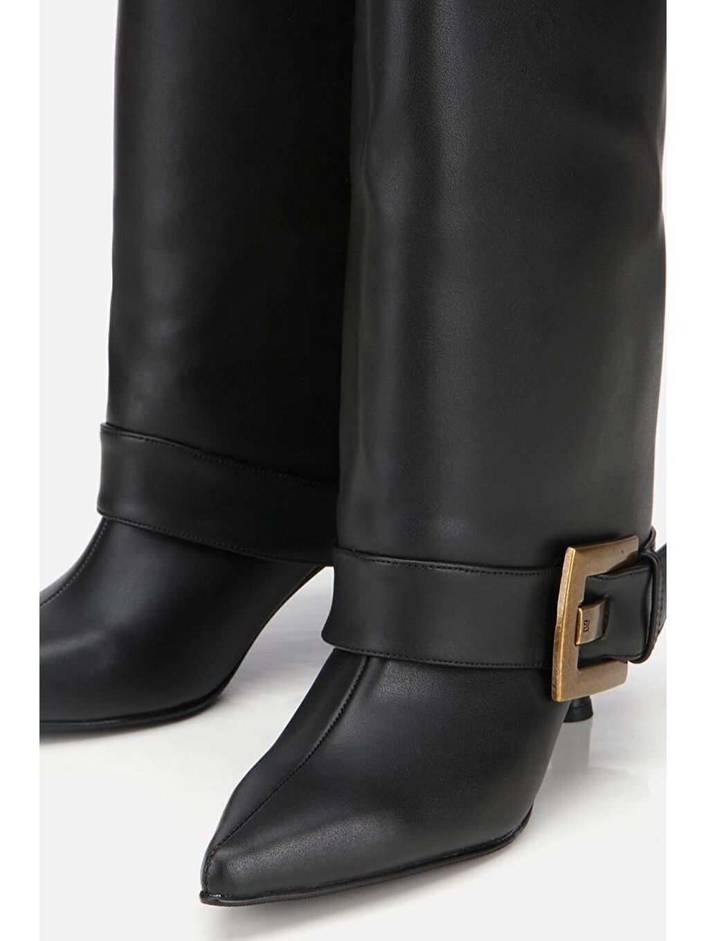 Kadın Siyah Pantolon Görünümlü Tokalı Topuklu Çizme-3