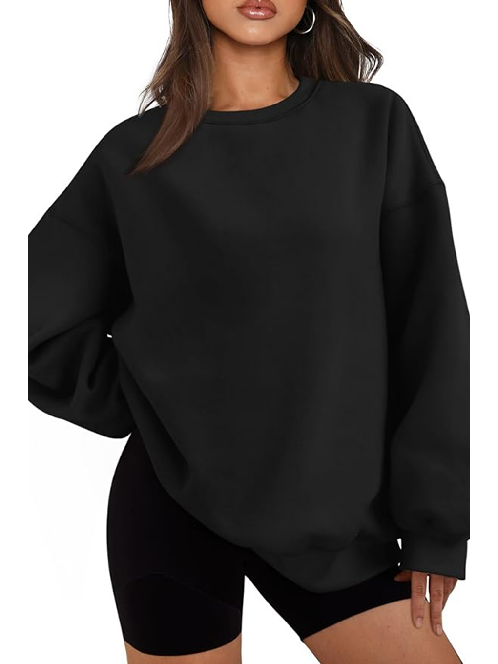 Siyah Genıus Store Kadın Sweatshirt Oversize Geniş Kalıp İçi Şardonlu Bisiklet Yaka Oversize Sweatshirt KA-3