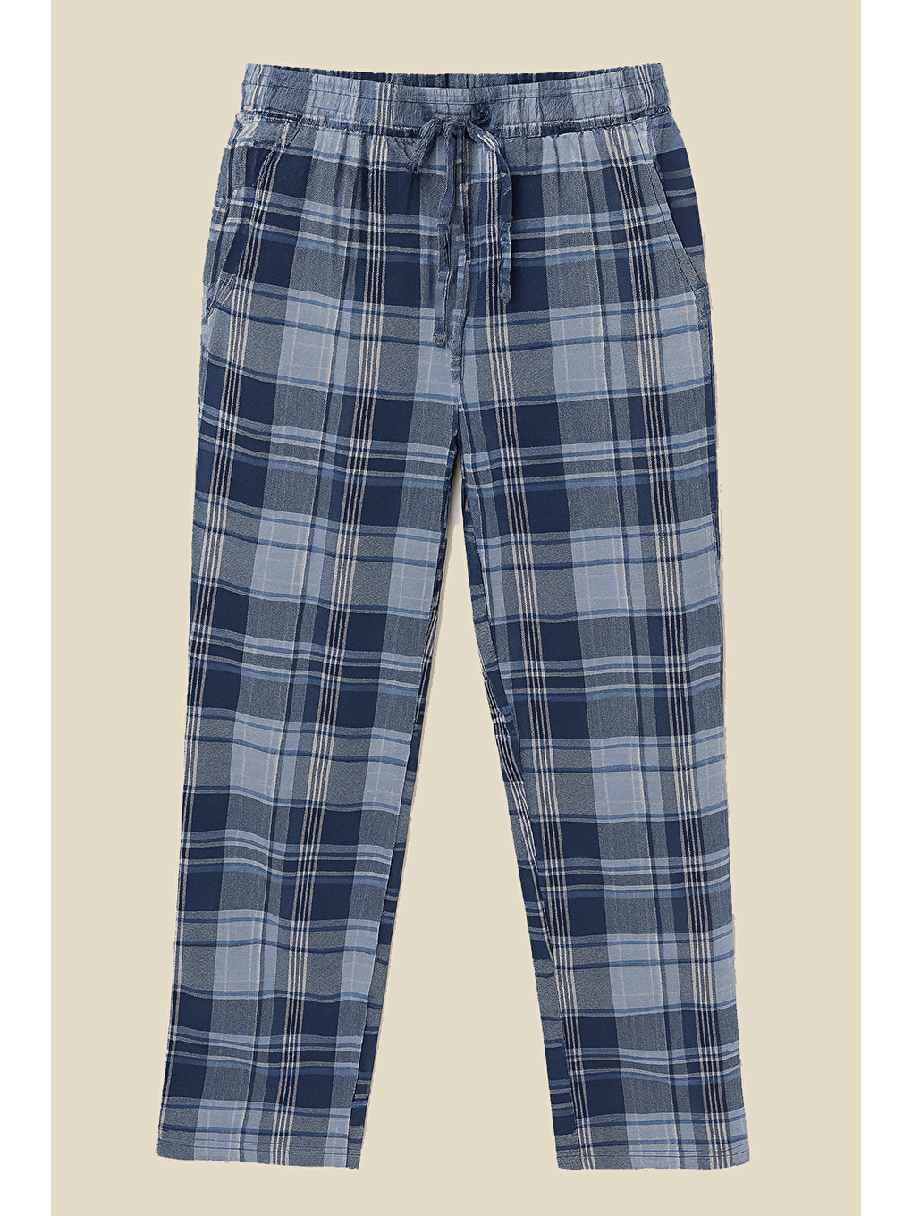 Mavi Erkek %100 Pamuk Cepli Ekose Pijama Altı-2