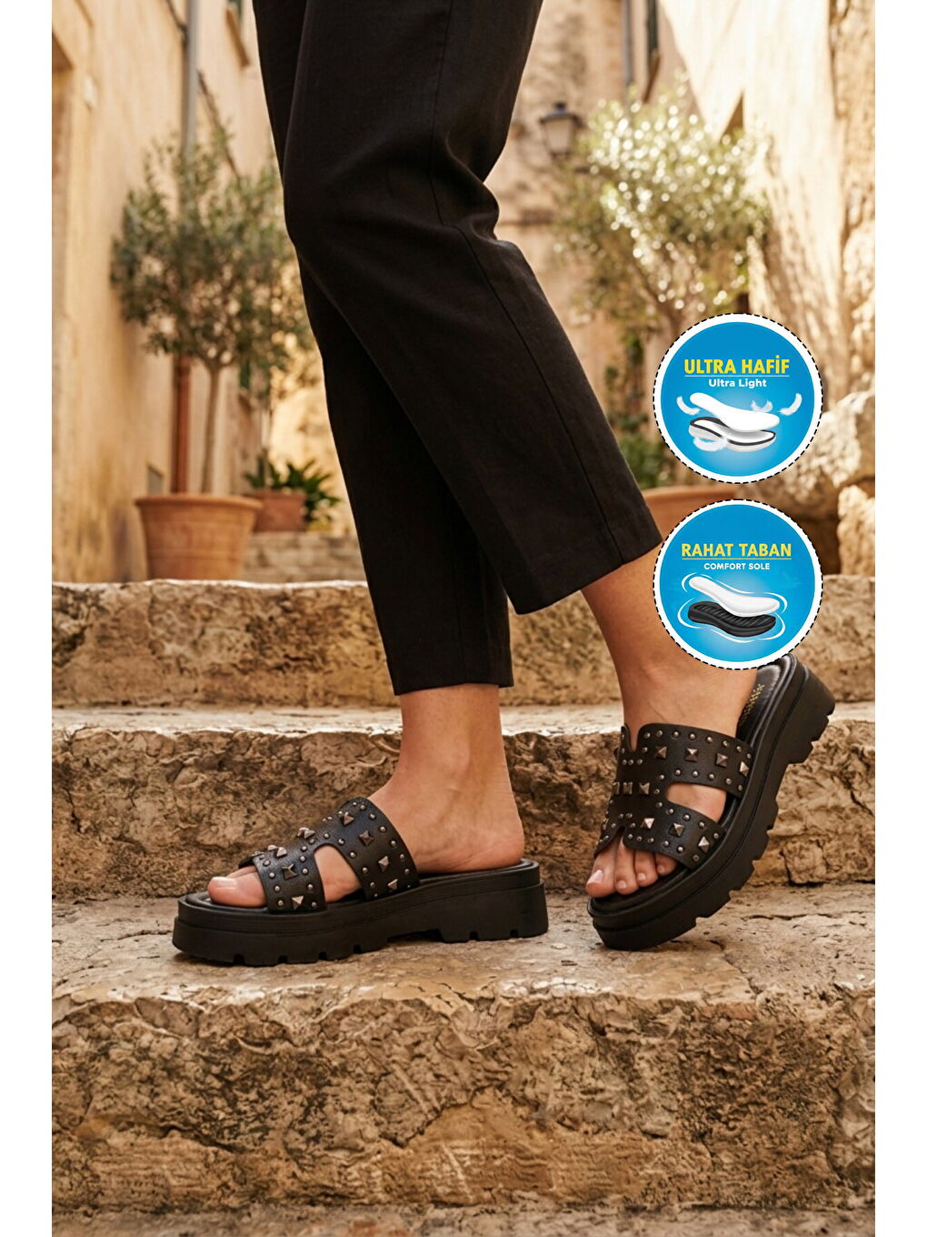 Siyah Hafif Kalın Taban Kadın Terlik 35350 Z-2