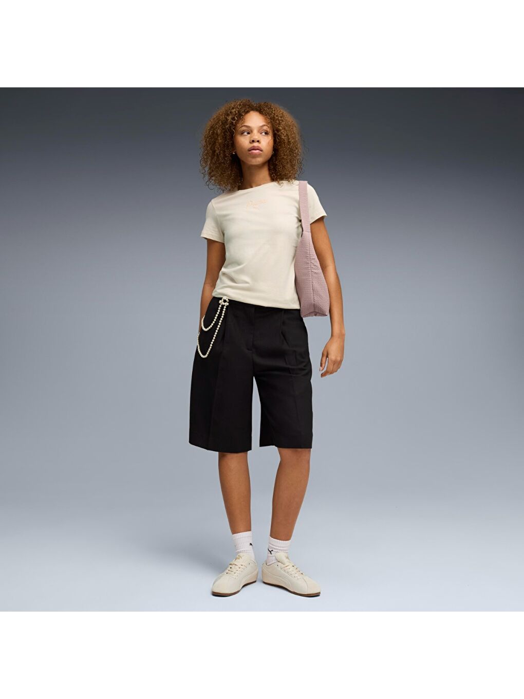 Bej Essential Script Kadın BEj Tişört-2