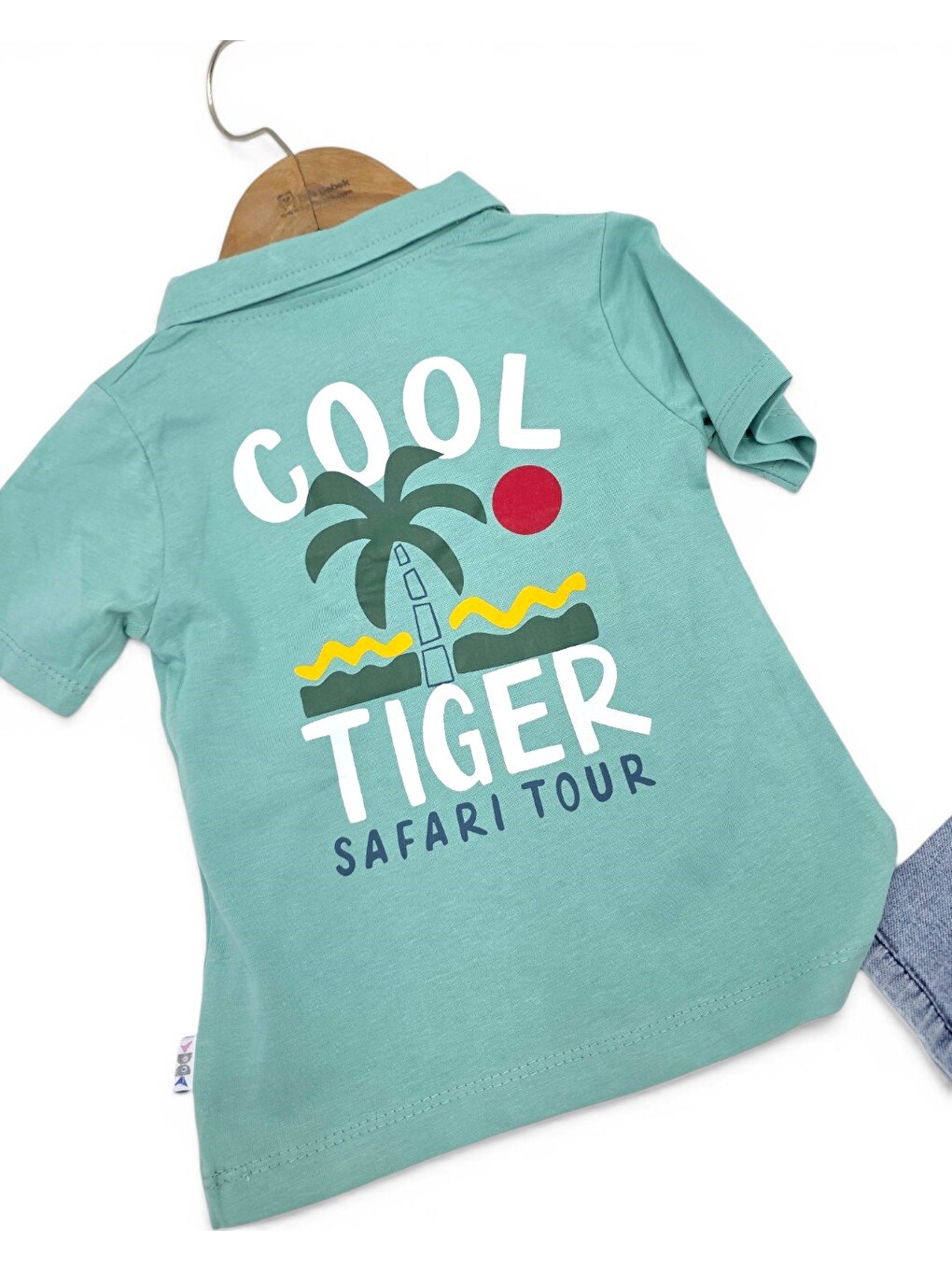 Yeşil Erkek Bebek Yazlık Jean Şortlu Baskılı Polo Yaka T-shirtli 2'li Takım-6