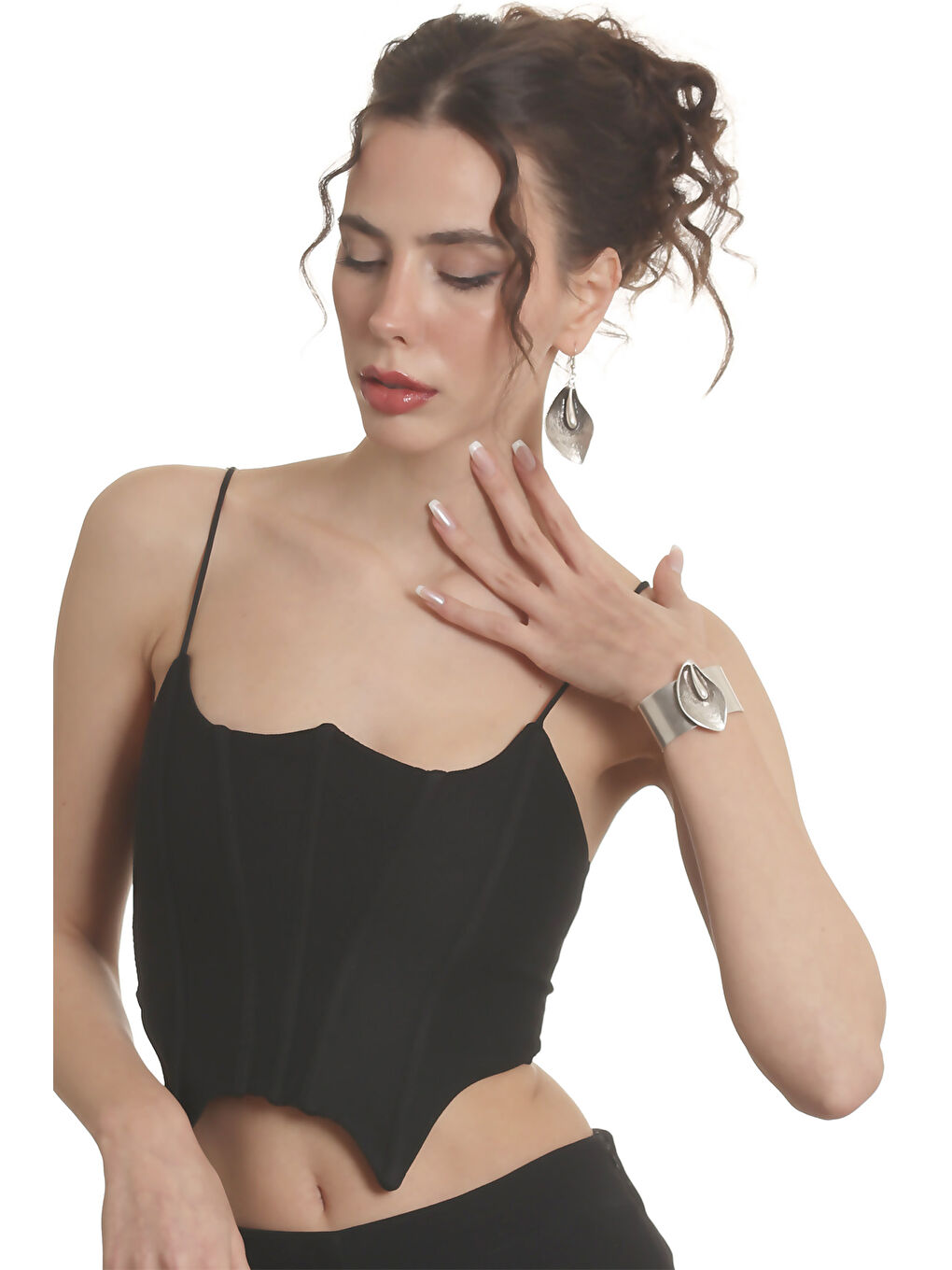 Gri Kadın Antik Gümüş Kaplama Antoryum Çiçeği Sallantılı Model Küpe &Bileklik Set-1