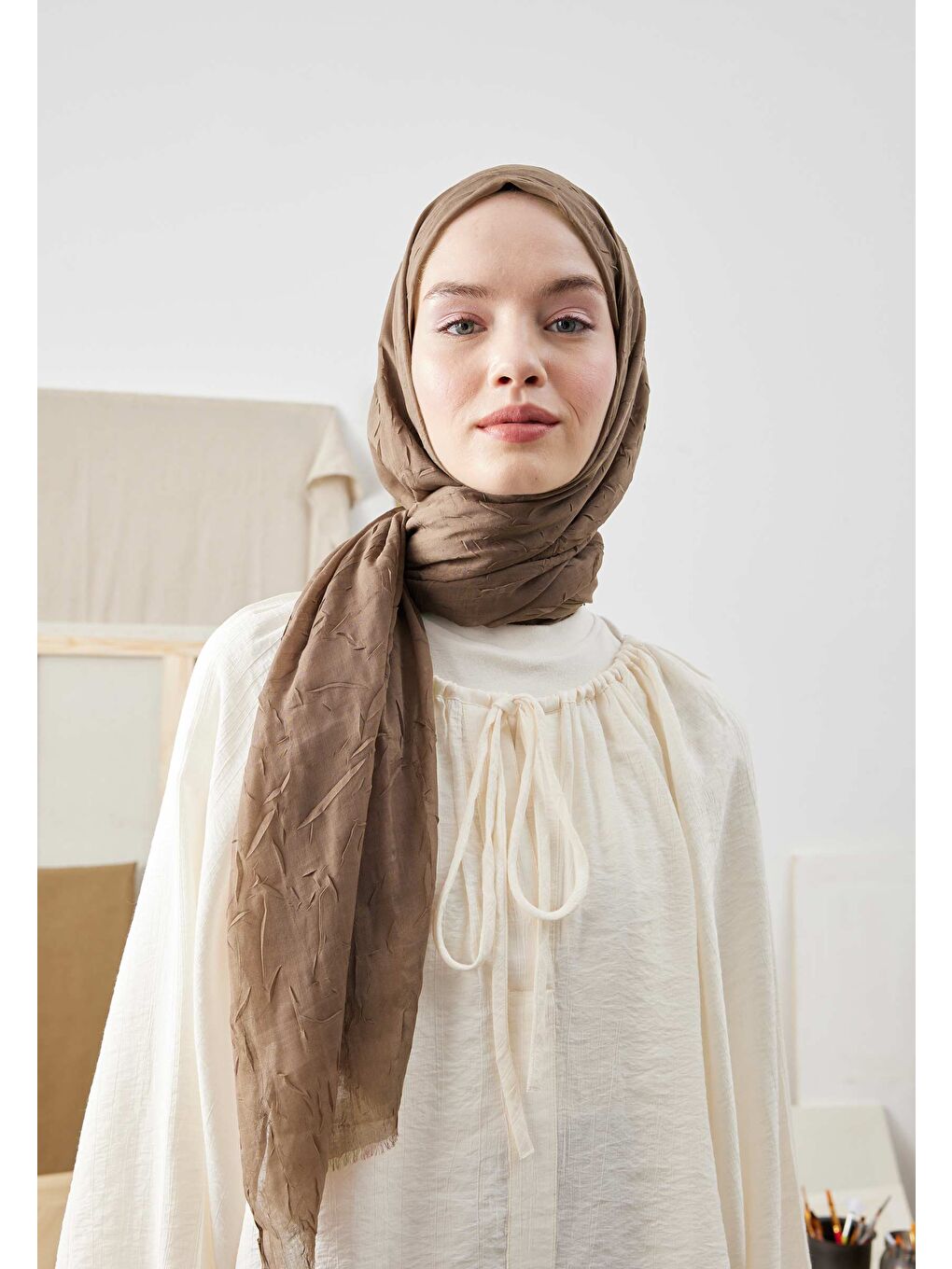 Kahverengi BAMBU ŞAL FINDIK KABUĞU-3