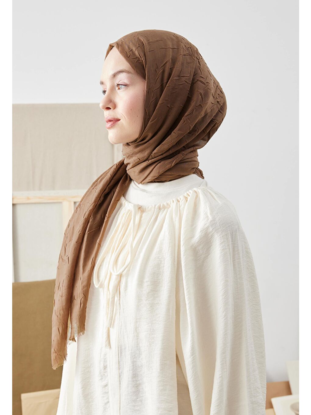 Kahverengi BAMBU ŞAL FINDIK KABUĞU-4