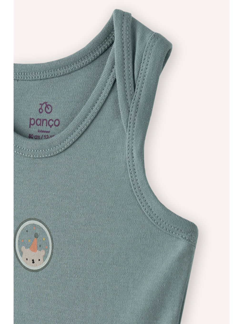 Yeşil Yenidoğan Yuvarlak Yaka Kolsuz Baskı Detaylı Mint 2'li Body-5