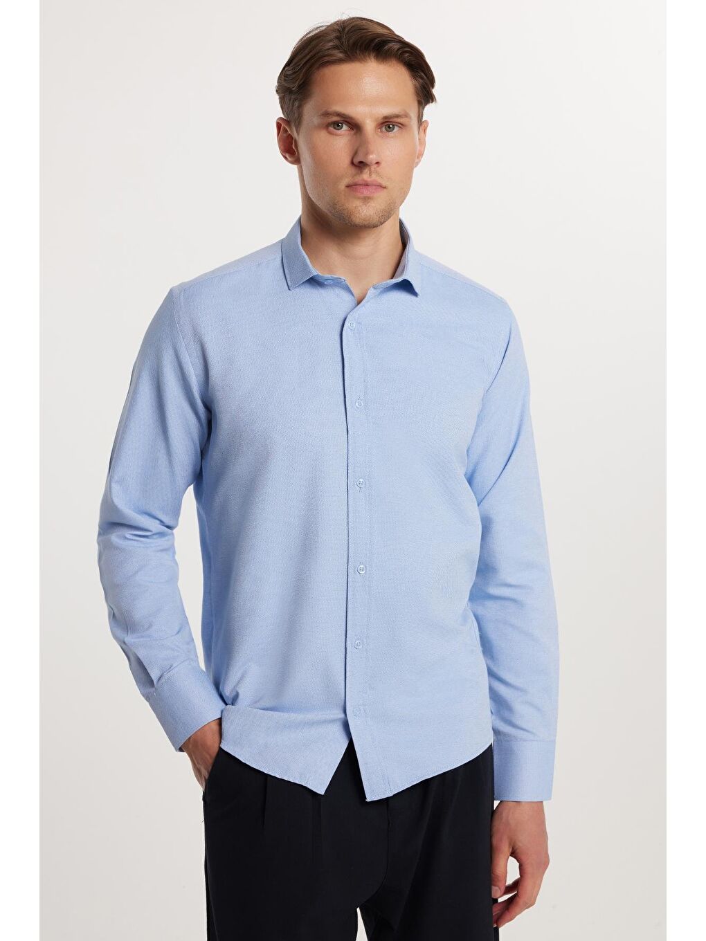 Mavi Modern Slim Fit Pamuklu Kolay Ütü Armürlü Erkek Gömlek