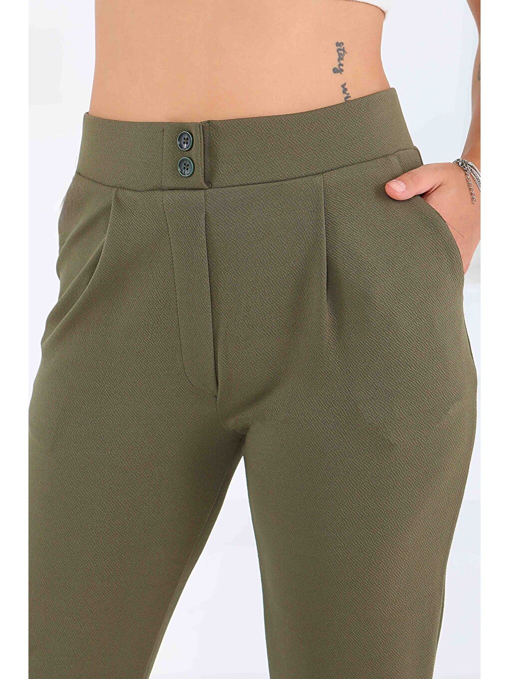 Çift Düğmeli Spor Pantolon Haki - 27352-2