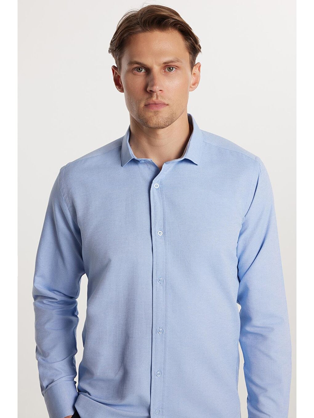 Mavi Modern Slim Fit Pamuklu Kolay Ütü Armürlü Erkek Gömlek-1