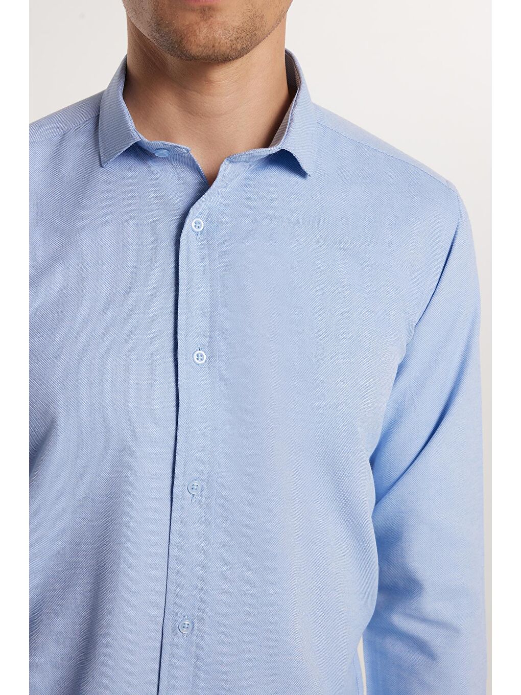 Mavi Modern Slim Fit Pamuklu Kolay Ütü Armürlü Erkek Gömlek-2