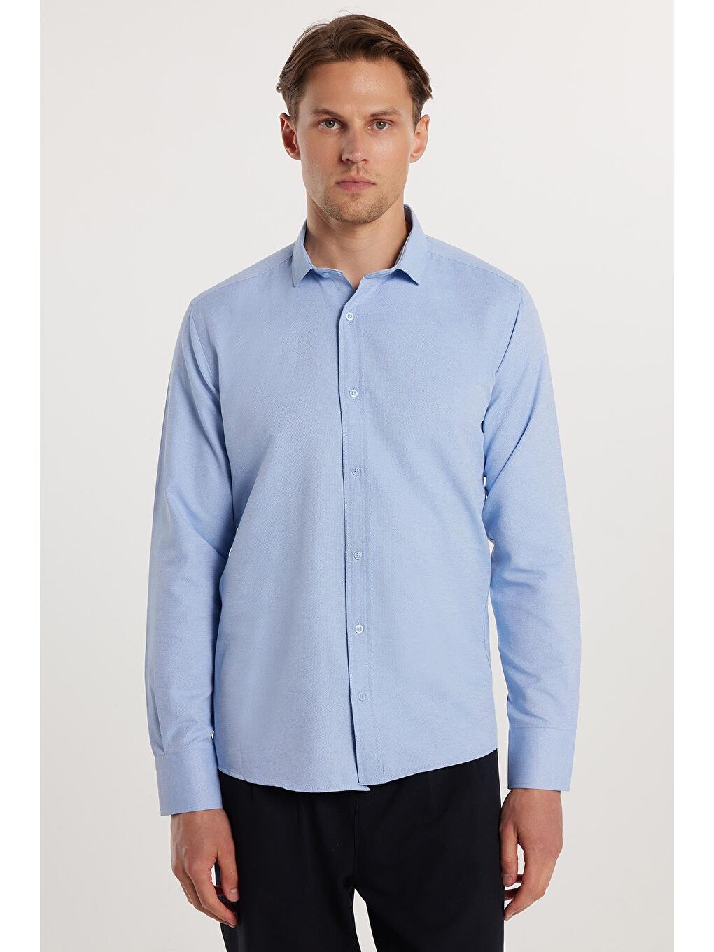 Mavi Modern Slim Fit Pamuklu Kolay Ütü Armürlü Erkek Gömlek-3