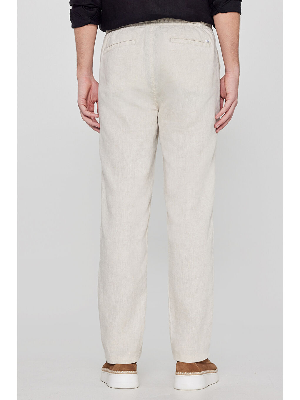 Bej %100 Keten Regular Fit Cepli Erkek Pantolon-3