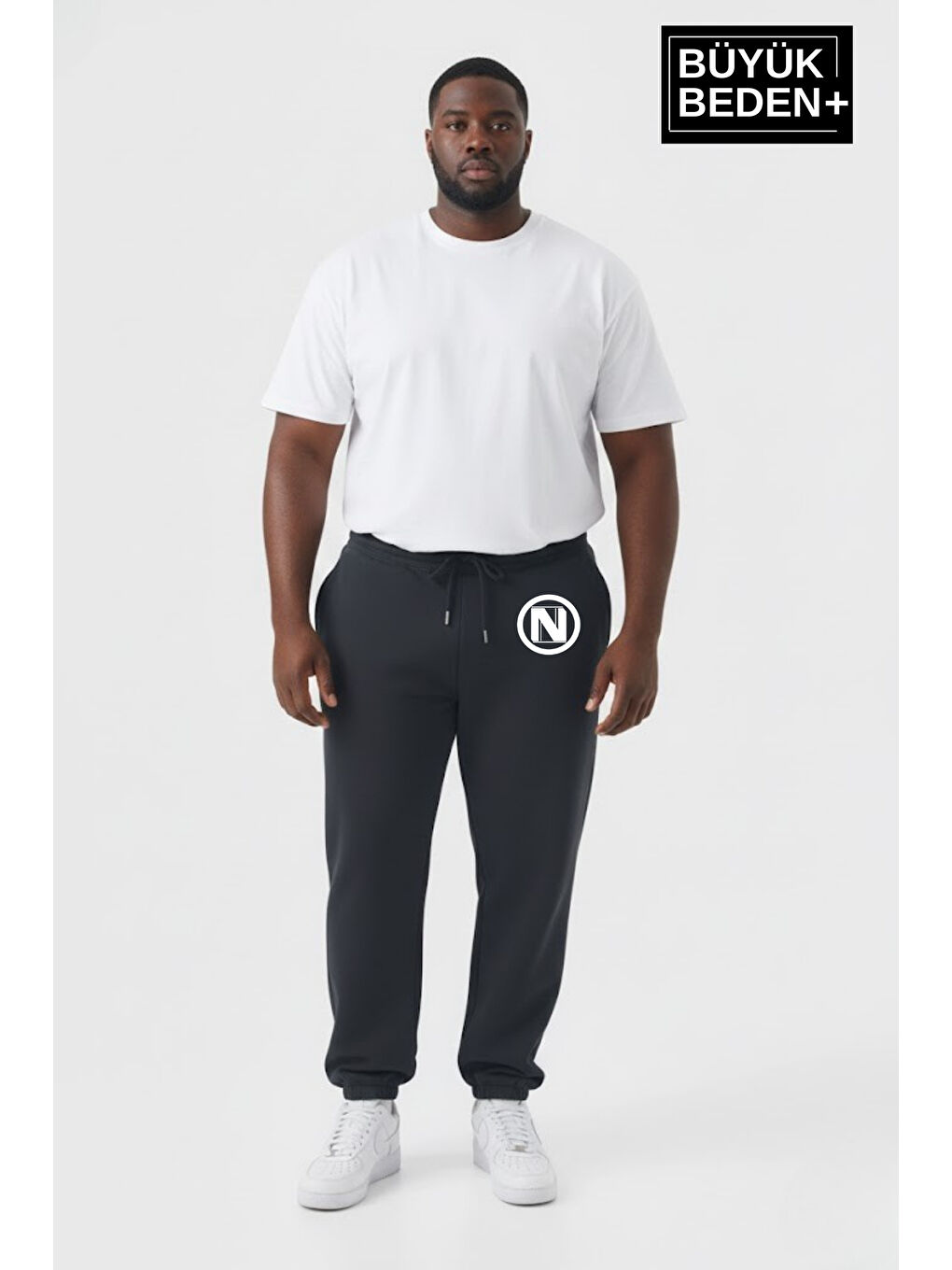 Gri Erkek Büyük Beden N Logolu Paça Lastikli Rahat Kesim Jogger İnce Eşofman Altı SPR26BEA951-4