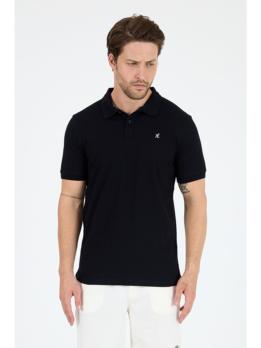 Siyah Polo Yaka Kısa Kollu Pike Erkek %100 Pamuk Tişört