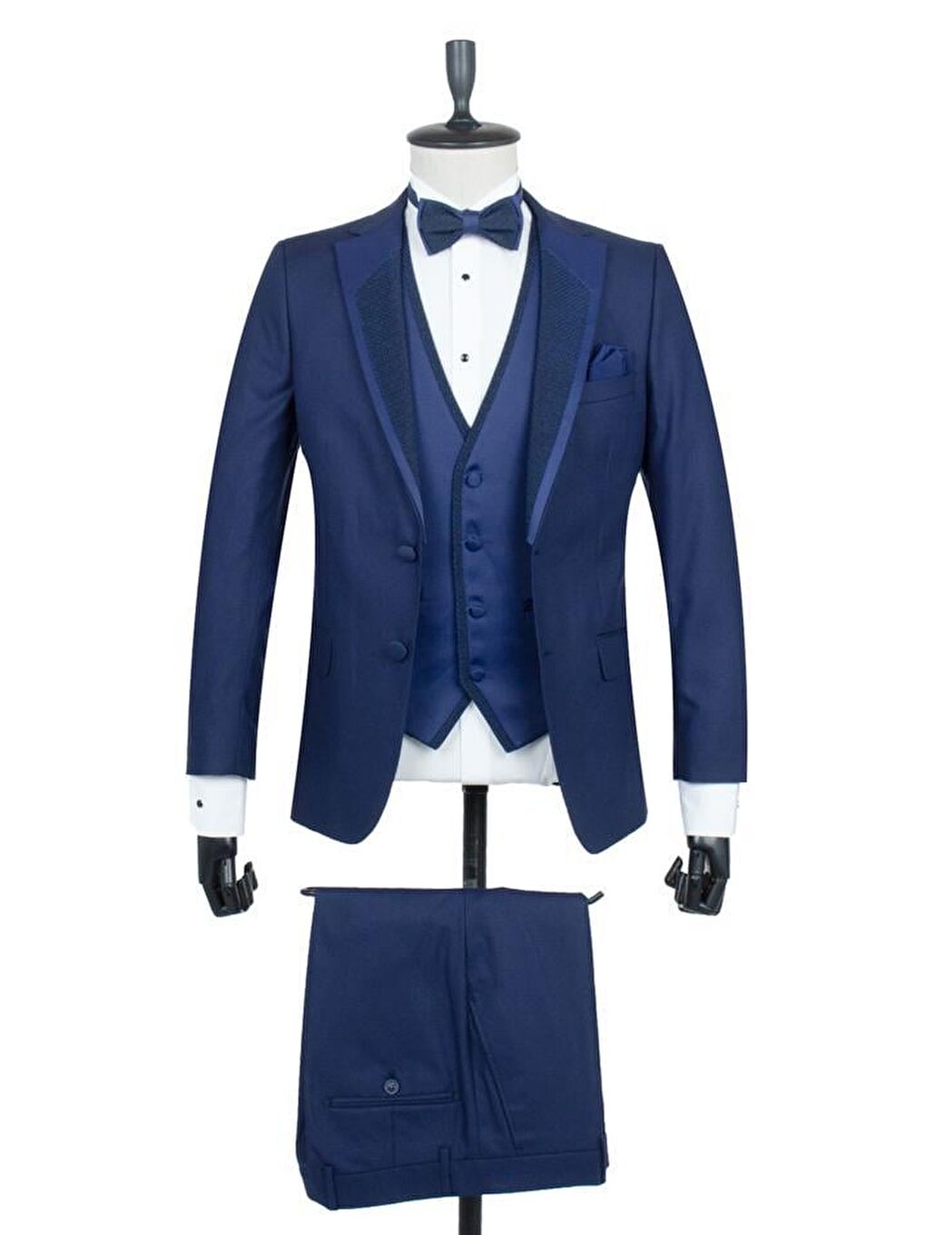 Lacivert Gabardin Mono Yaka Astarlı Yelekli 6 Drop Slim Fit Dar Kesim Smokin Damatlık 1001195166