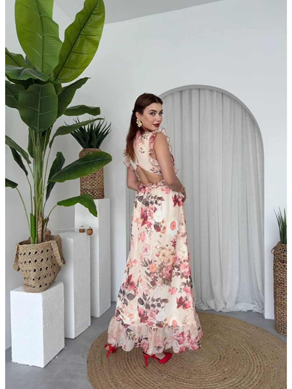 Siyah Rıth Midi Elbise-4