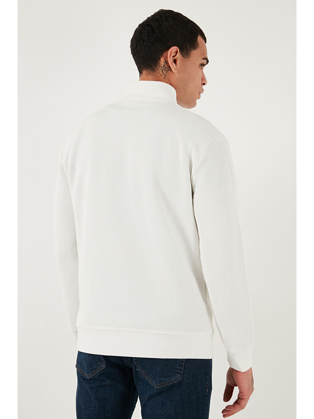 Ekru Pamuklu Regular Fit Yarım Fermuarlı Dik Yaka Erkek Sweat 5905716-6