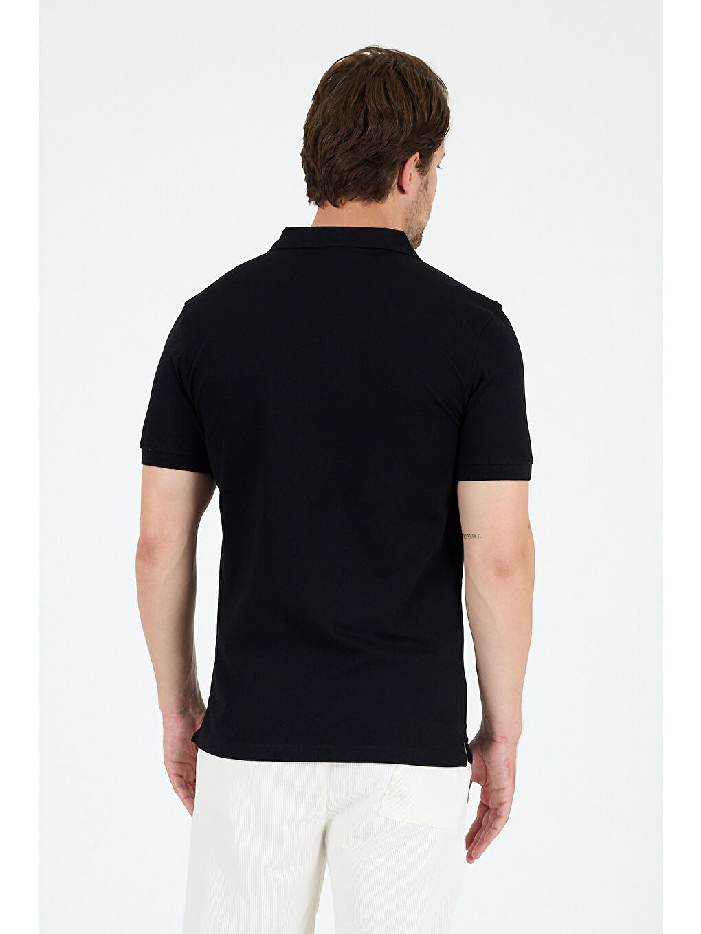 Siyah Polo Yaka Kısa Kollu Pike Erkek %100 Pamuk Tişört-4