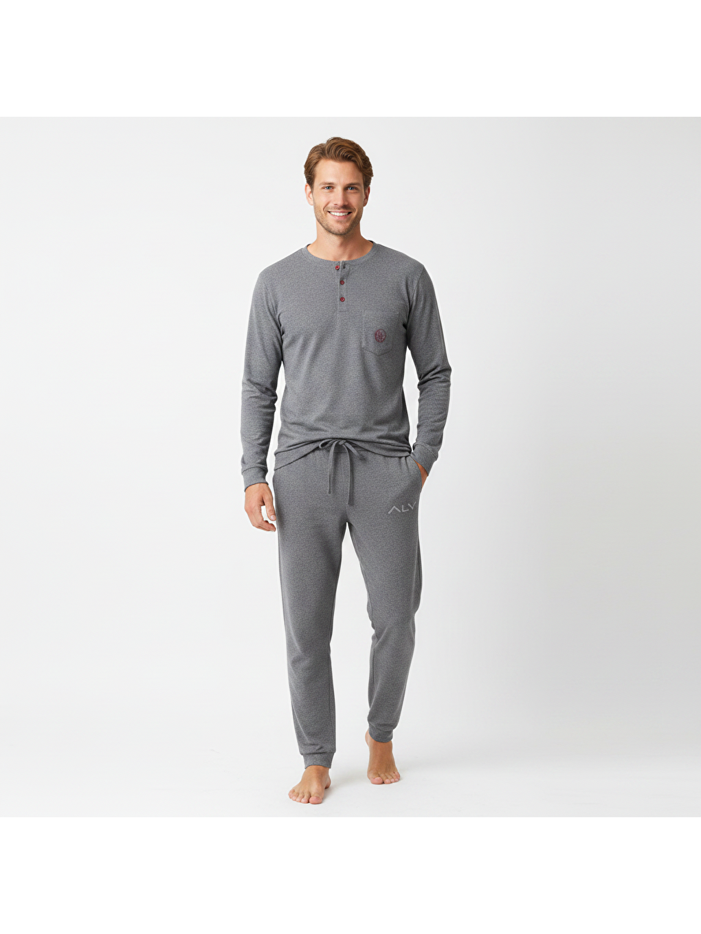 Erkek Pamuklu Koyu Gri Renk Pijama Takımı Al007 V2