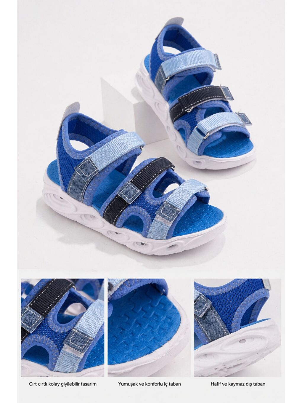 Mavi NAVİ Erkek Çocuk Cırtlı Işıklı Sandalet-1