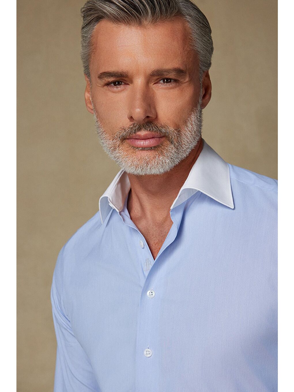 Sartoria Poplin Stretch Pamuk Karışımlı Slim Fit Mavi İtalyan Yaka Erkek Düz Gömlek-3