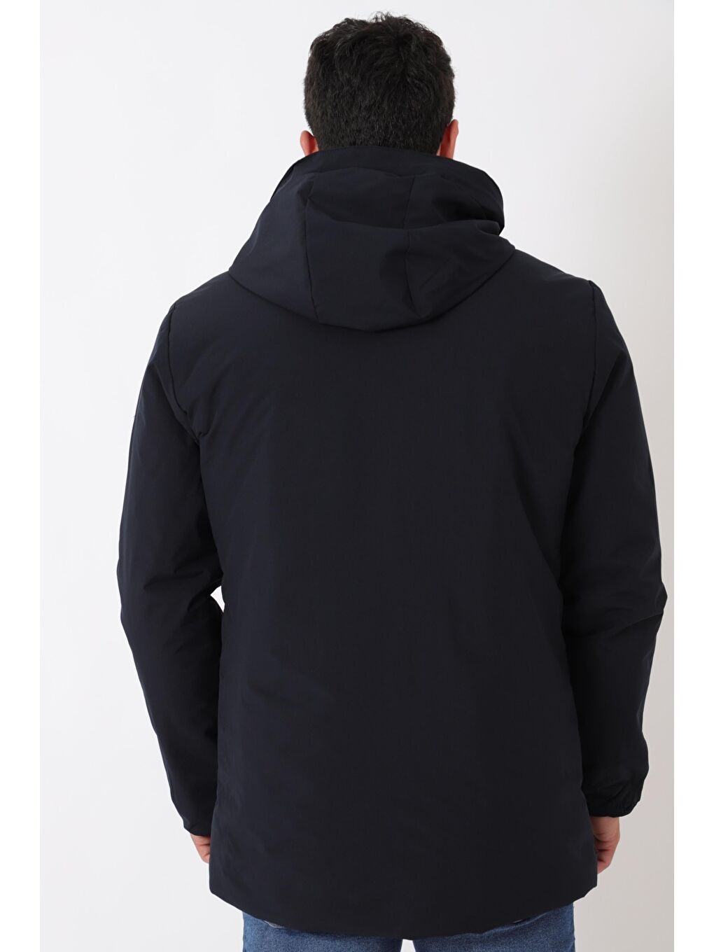 Lacivert Sporlikra Kumaş Tasarım Cep Kışlık Kapüşonlu Mont PLDP 3013_50458-6