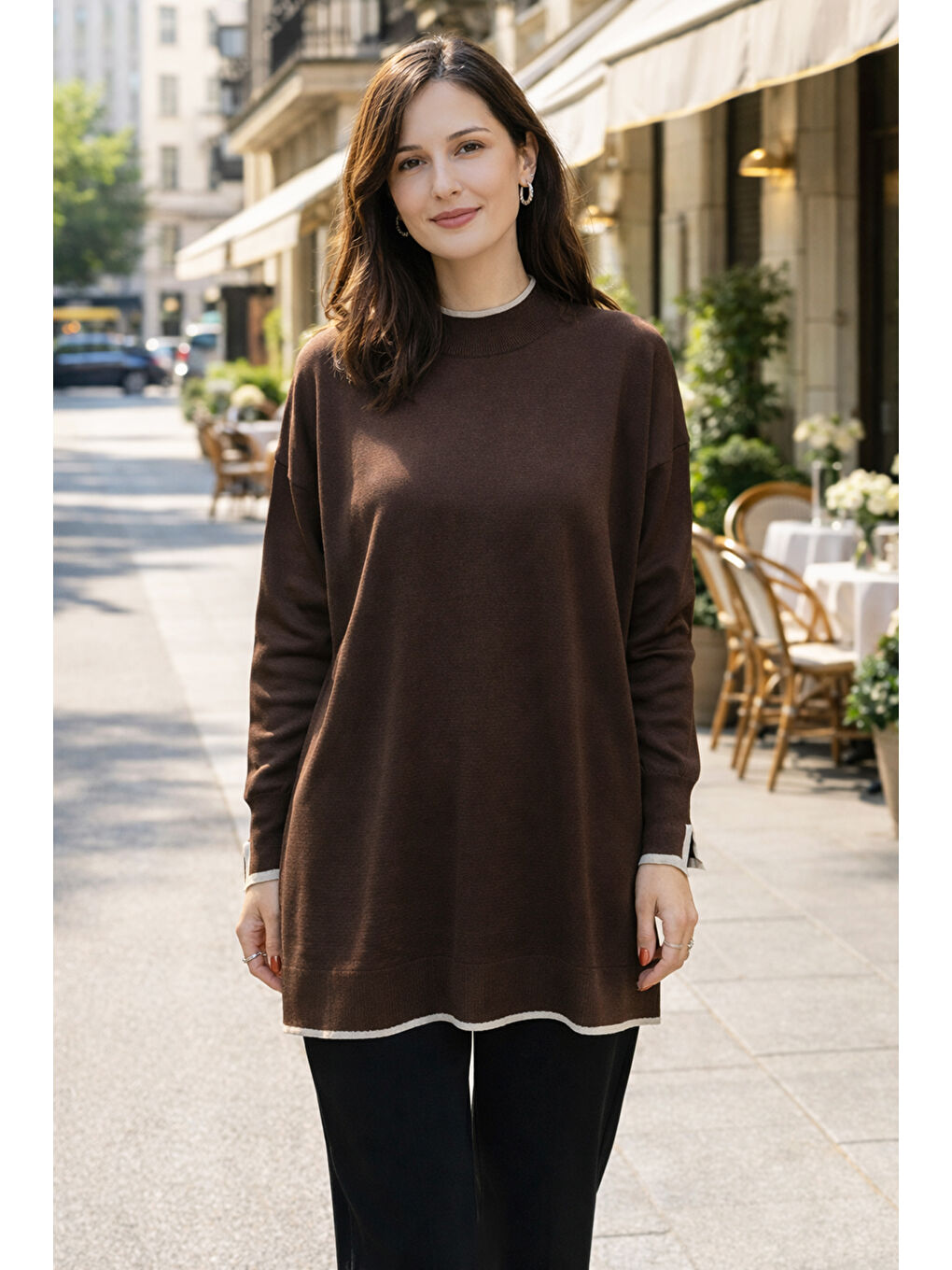 Basic Örme Merserize Tunik 17036 Kahverengi