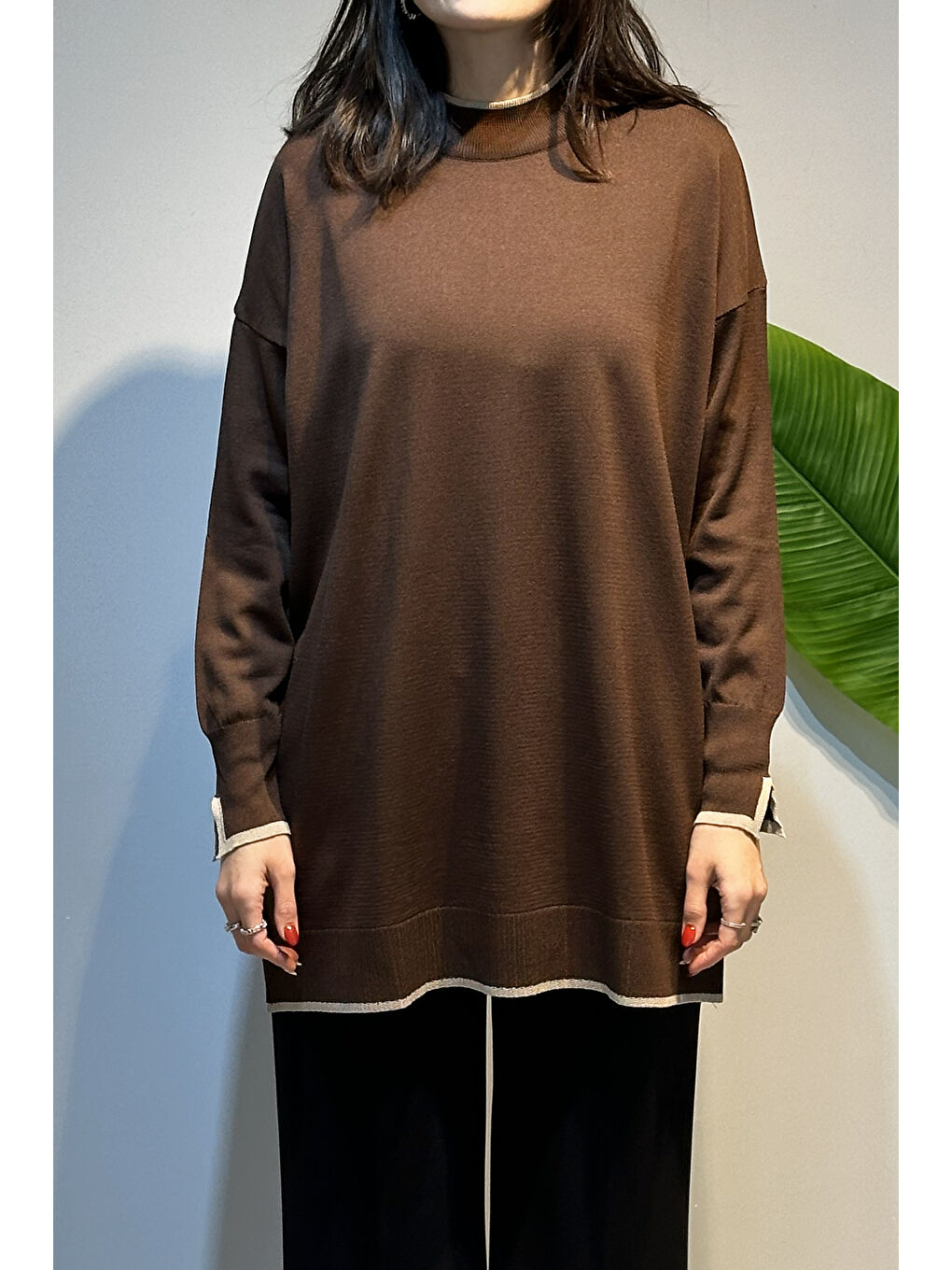 Basic Örme Merserize Tunik 17036 Kahverengi-1