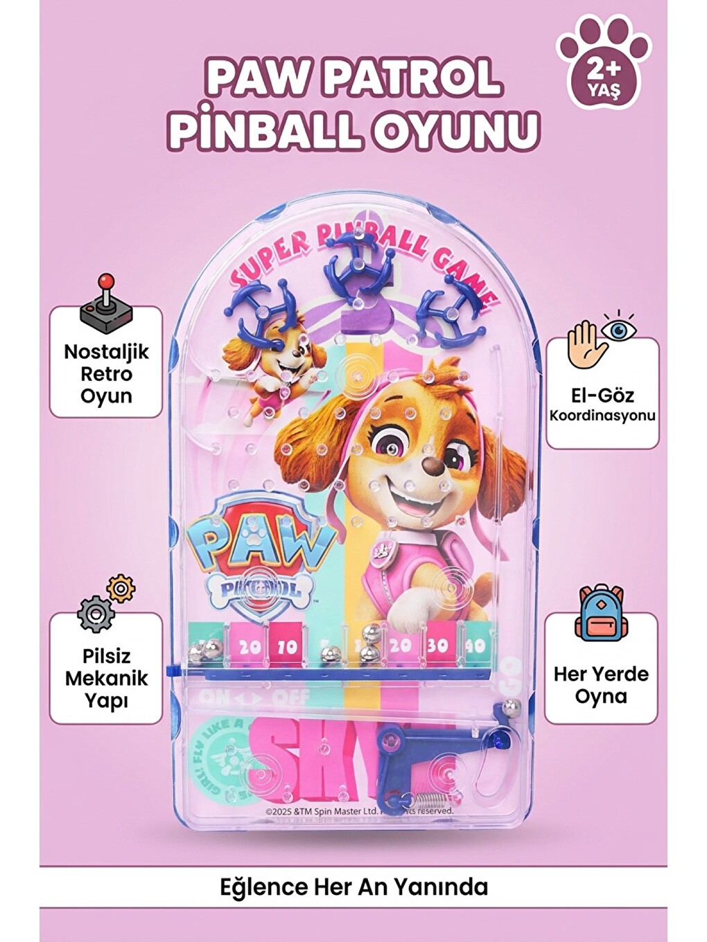 Pinball Oyunu Paw Patrol Nostaljik Retro Eğitici El Oyunu Pilsiz 2+ Yaş Çocuk Oyuncak-1