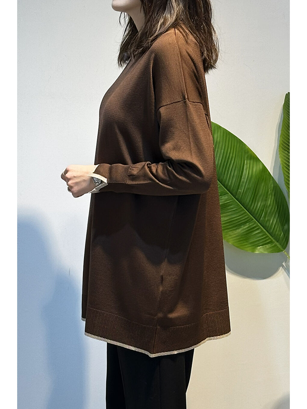Basic Örme Merserize Tunik 17036 Kahverengi-2