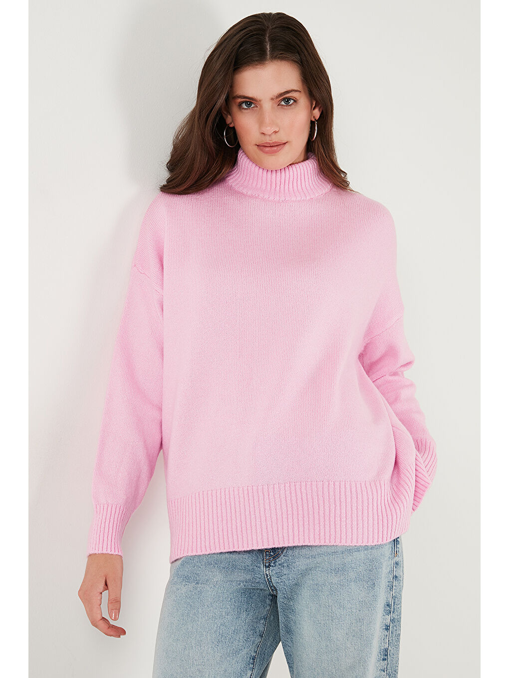 Pembe Oversize Fit Balıkçı Yaka Yumuşak Dokulu 2'li Paket Triko Kazak 680KZ00469S2-2
