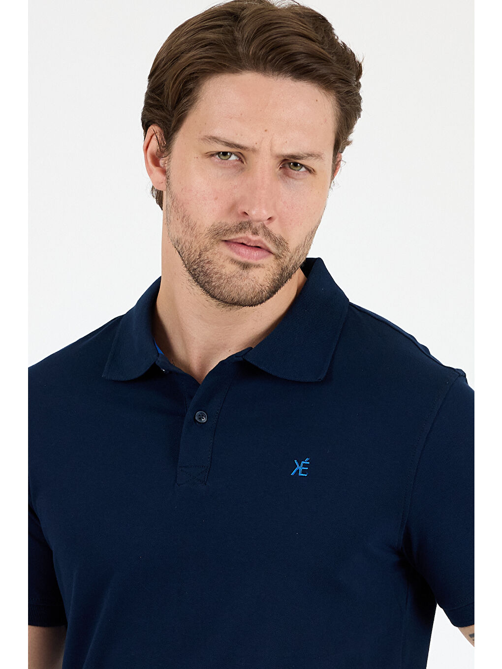 Lacivert Polo Yaka Kısa Kollu Pike Erkek %100 Pamuk Tişört-2