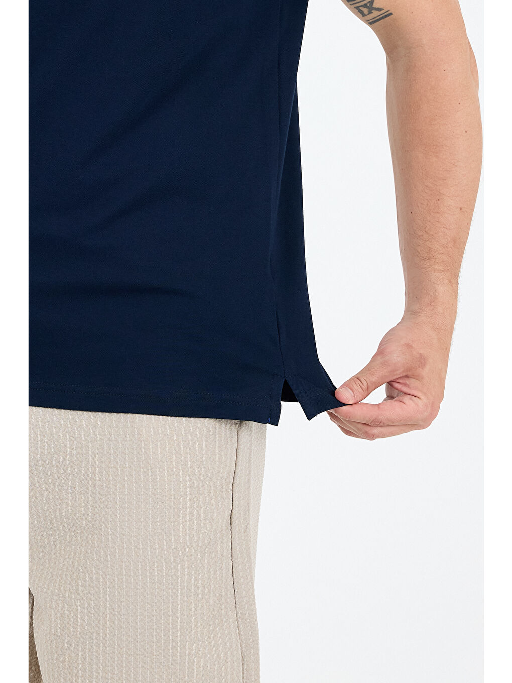 Lacivert Polo Yaka Kısa Kollu Pike Erkek %100 Pamuk Tişört-3