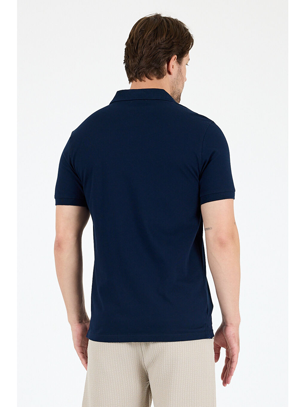 Lacivert Polo Yaka Kısa Kollu Pike Erkek %100 Pamuk Tişört-4
