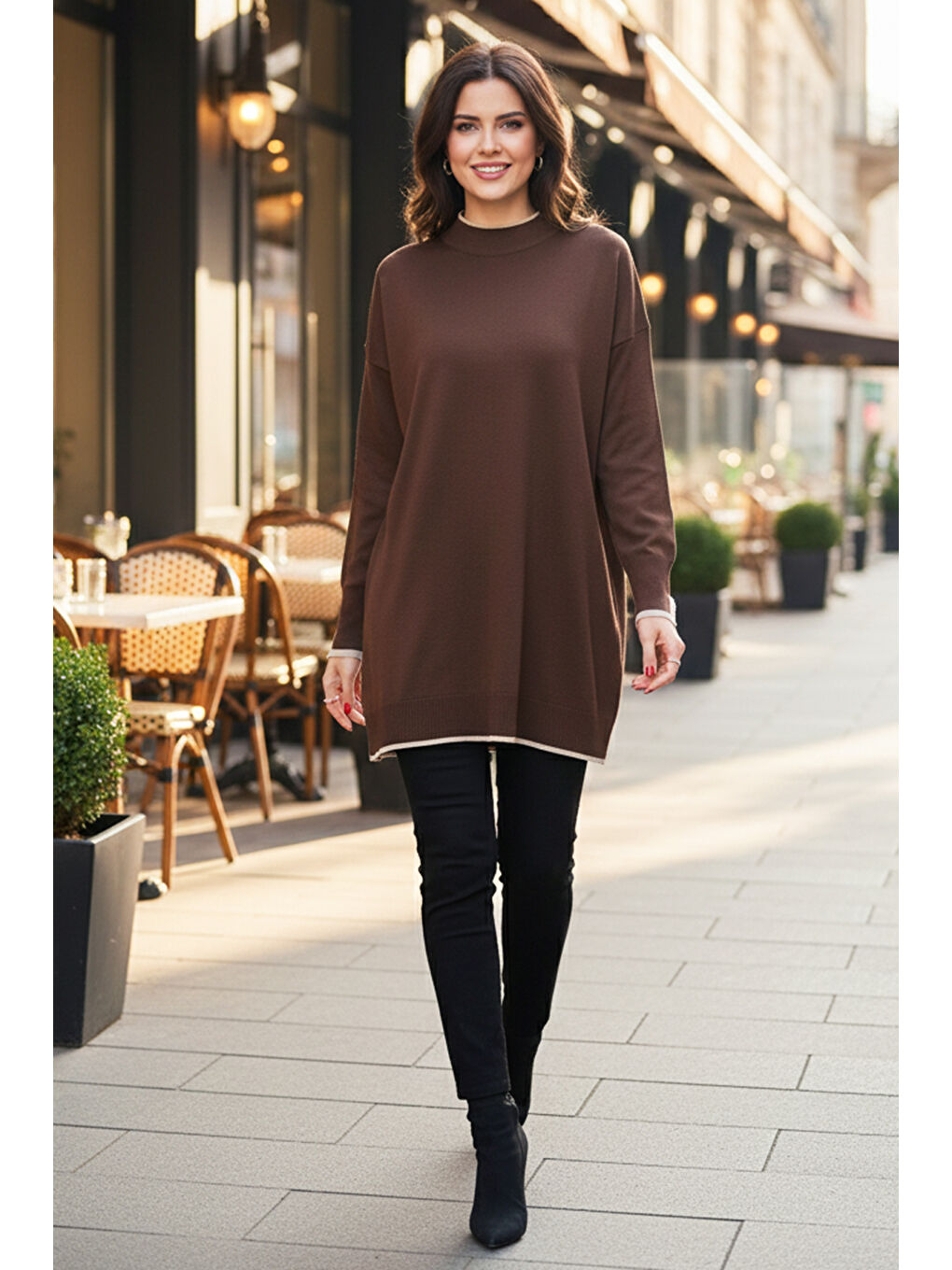 Basic Örme Merserize Tunik 17036 Kahverengi-4