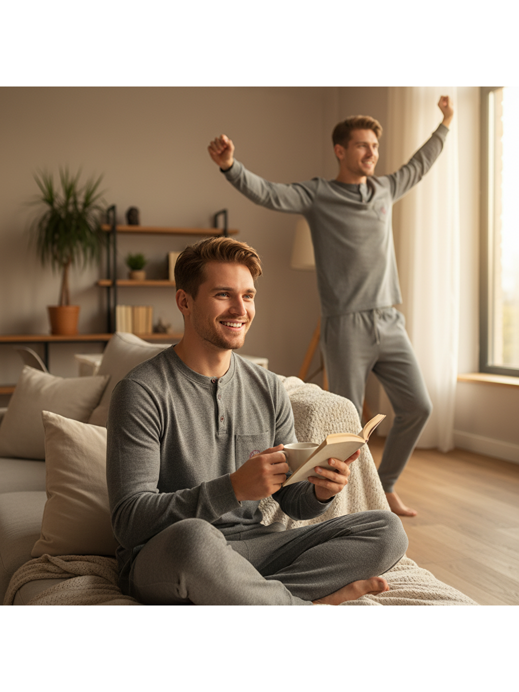 Erkek Pamuklu Koyu Gri Renk Pijama Takımı Al007 V2-4