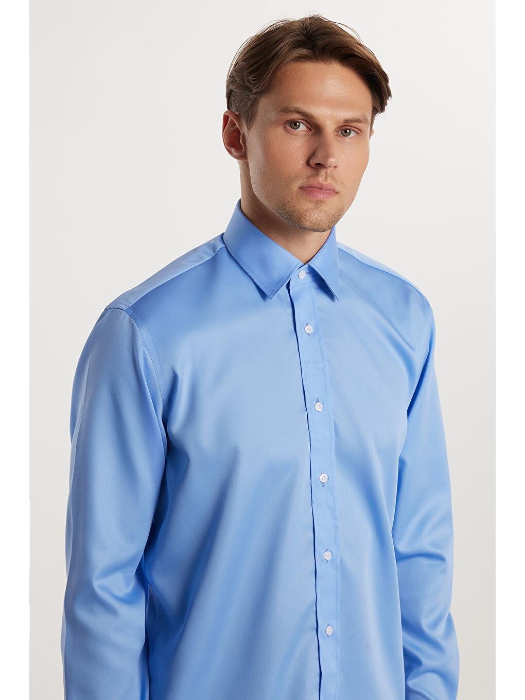 Regular Fit Mavi Non-Iron %100 Pamuk Doğa Dostu Ekoteks Belgeli Ütü Gerektirmez Gömlek-1