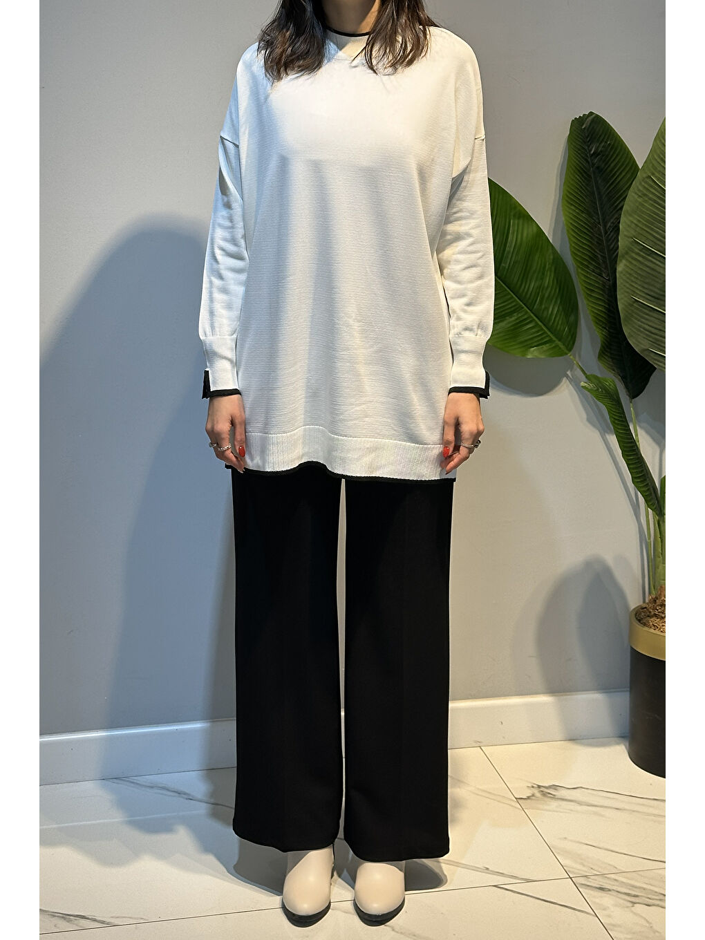 Basic Örme Merserize Tunik 17036 Ekru-1