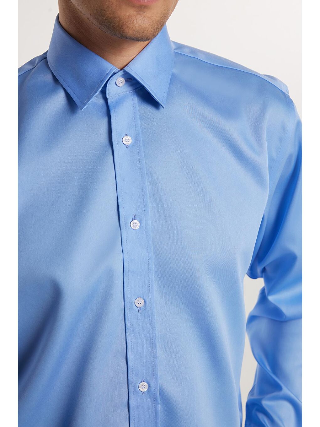 Regular Fit Mavi Non-Iron %100 Pamuk Doğa Dostu Ekoteks Belgeli Ütü Gerektirmez Gömlek-2