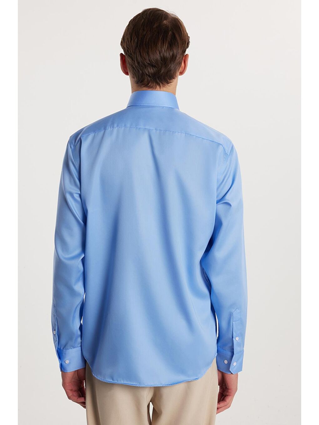 Regular Fit Mavi Non-Iron %100 Pamuk Doğa Dostu Ekoteks Belgeli Ütü Gerektirmez Gömlek-4