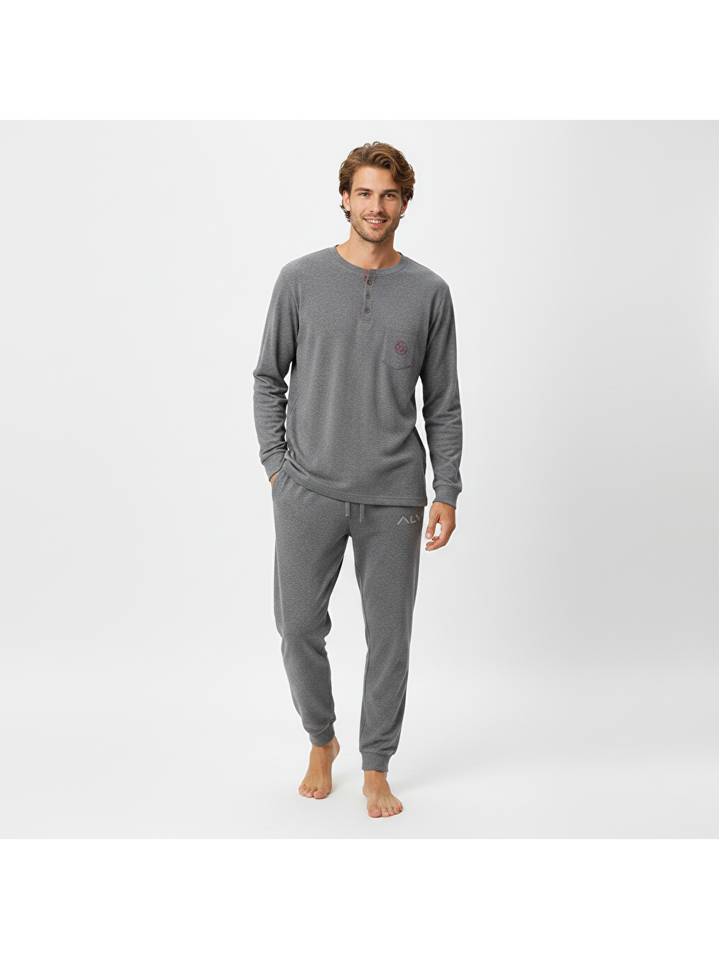 Erkek Pamuklu Koyu Gri Renk Pijama Takımı Al007 V2-6
