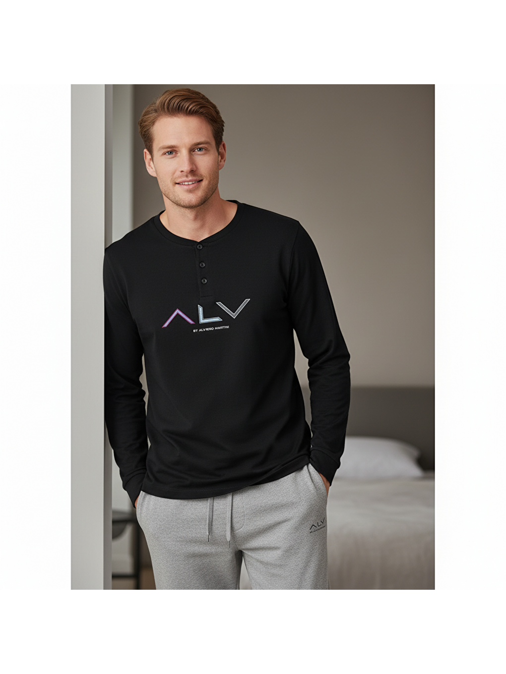 Erkek Pamuklu Siyah Renk Pijama Takımı Al009 V2-1