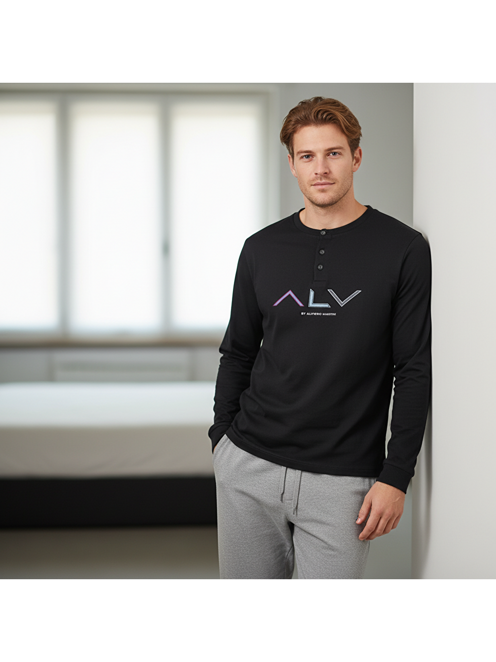 Erkek Pamuklu Siyah Renk Pijama Takımı Al009 V2-3