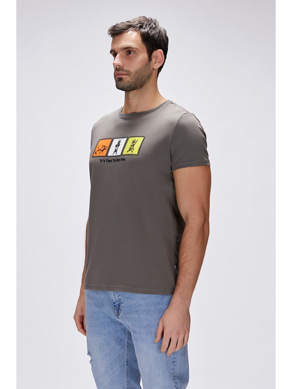 Gri Entree Antrasit Erkek Baskılı Tişört-2
