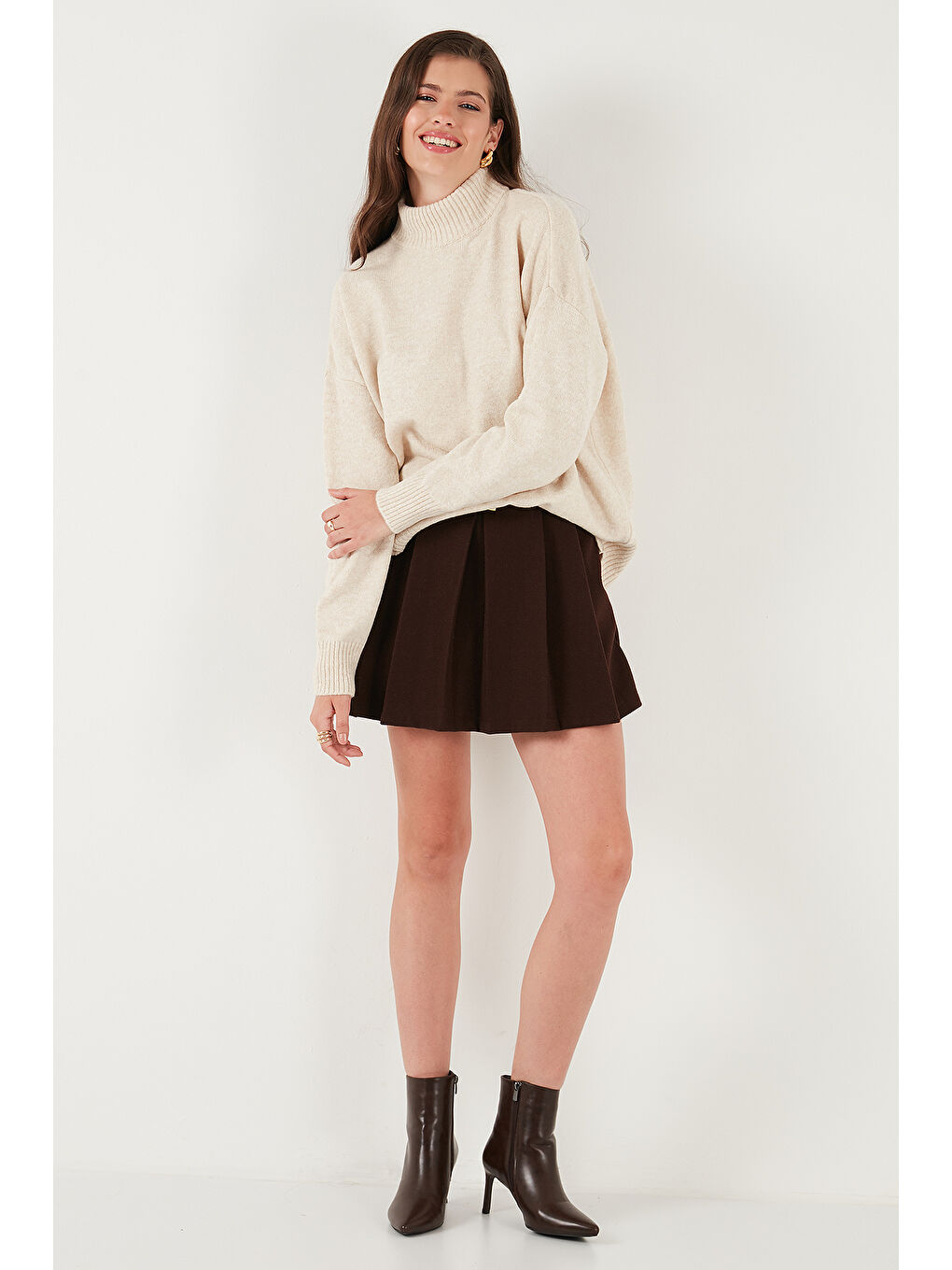 Gri Oversize Fit Balıkçı Yaka Yumuşak Dokulu 2'li Paket Triko Kazak 680KZ00469S2-3