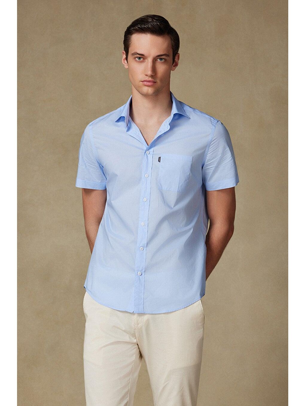 Vento Poplin Pamuklu Comfort Fit Mavi Klasik Yaka Erkek Düz %100 Pamuk Gömlek