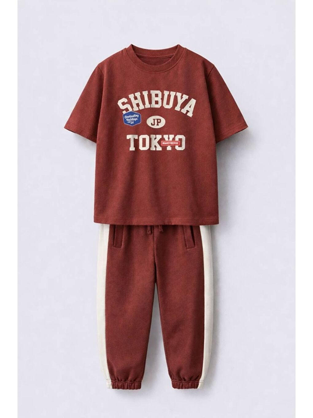 Shibuya Tokyo Baskılı Çocuk Alt - Üst Takım – Kahverengi-1
