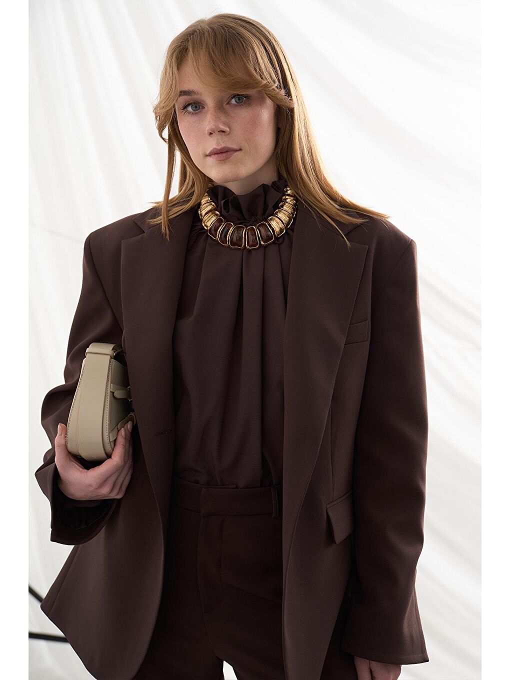 Kahverengi Fit Kesim Vatkalı Ceket Pantolon Takım Kahve-2