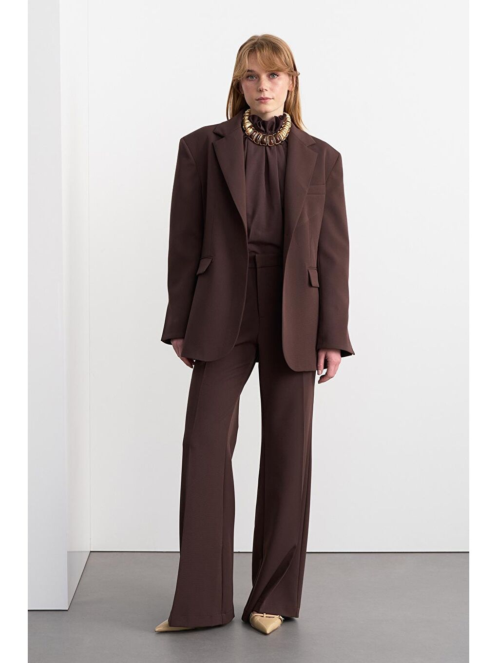 Kahverengi Fit Kesim Vatkalı Ceket Pantolon Takım Kahve-3