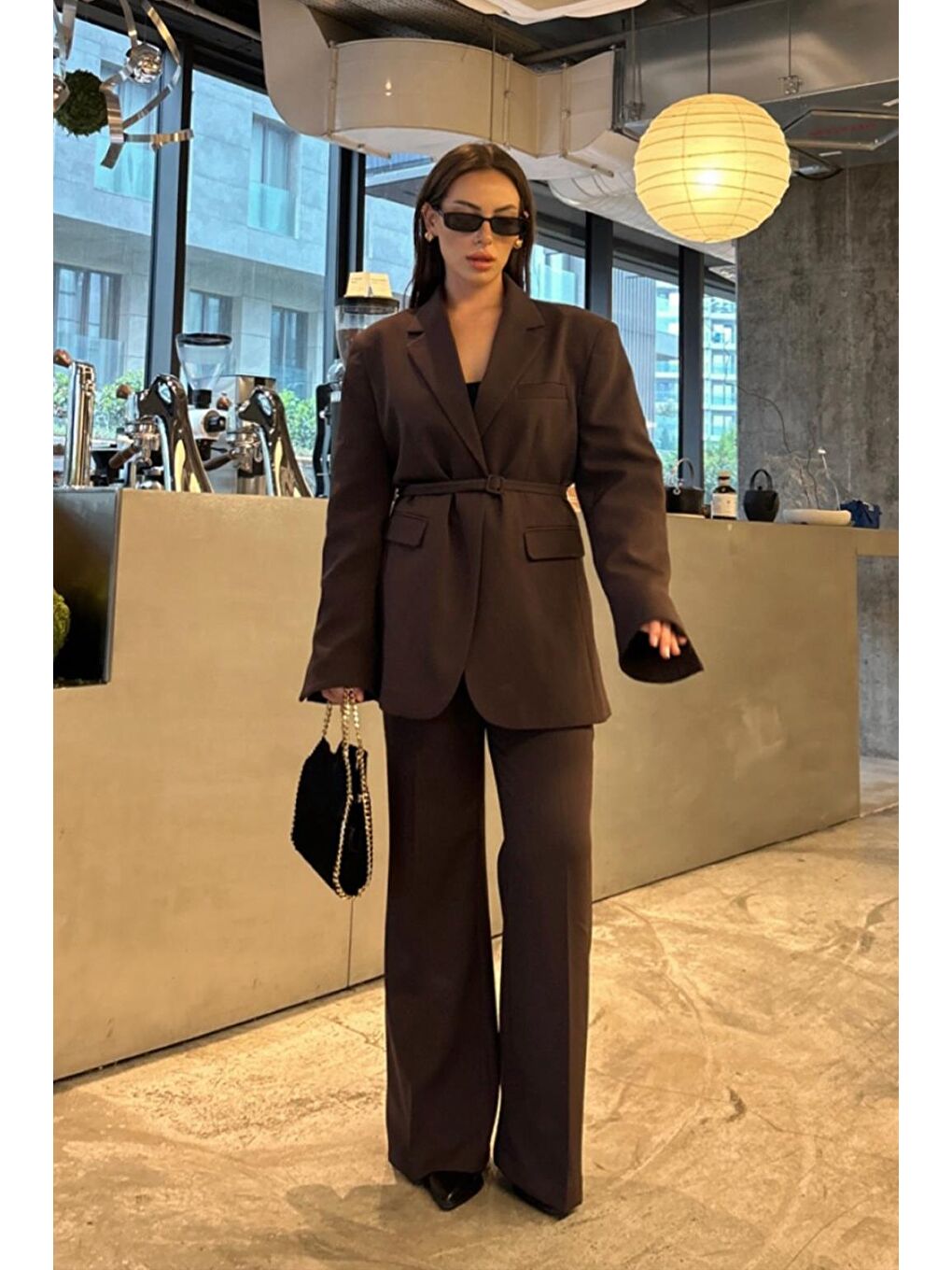 Kahverengi Fit Kesim Vatkalı Ceket Pantolon Takım Kahve-7